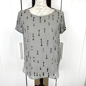 Theory Baji S Metal Droplets Grey Silk Blouse Size Small
